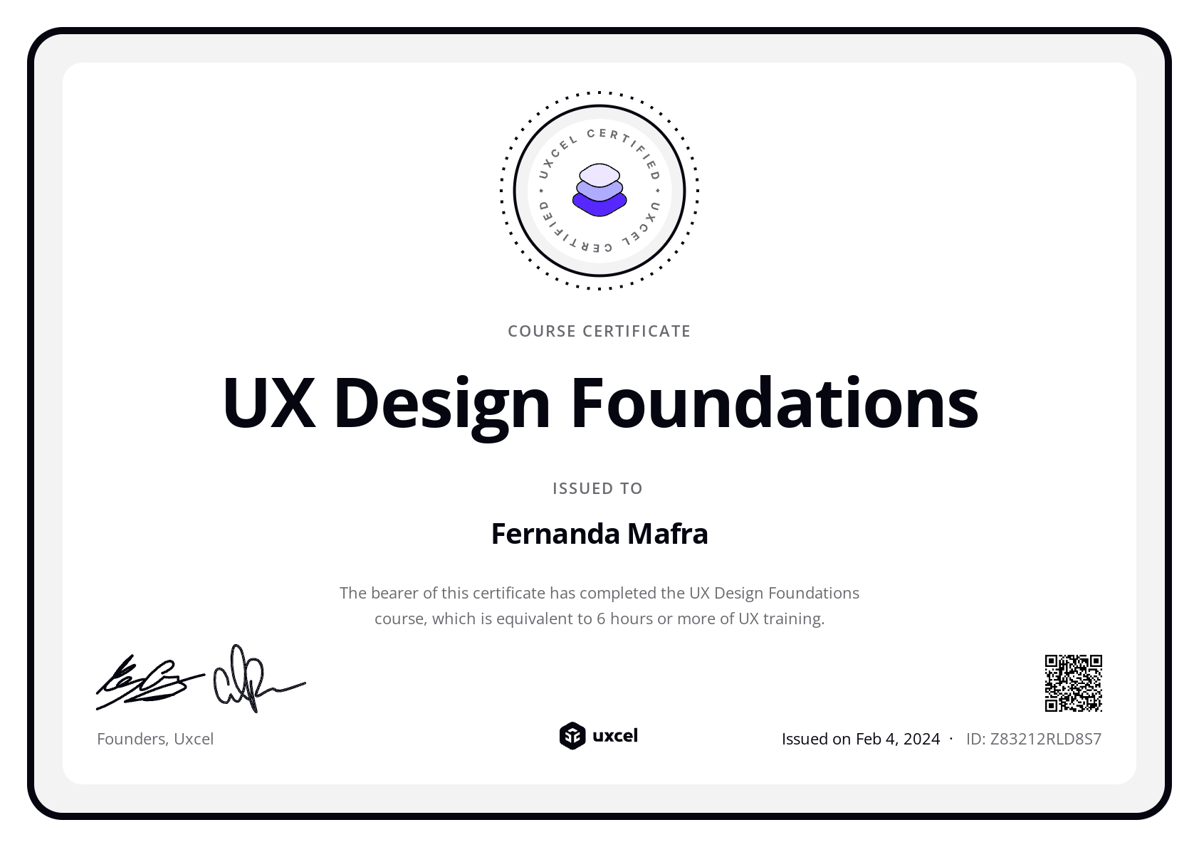 Fernanda Mafra's certificate